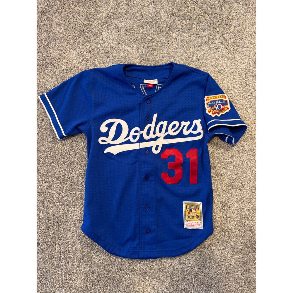 Mitchell & Ness Jersey Mens S Blue Mike Piazza Dodgers Jackie Robinson Patch 31